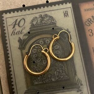 NEW OS 1960s 14kt solid yellow gold wires pierced hoop earrings VTG Mid Century